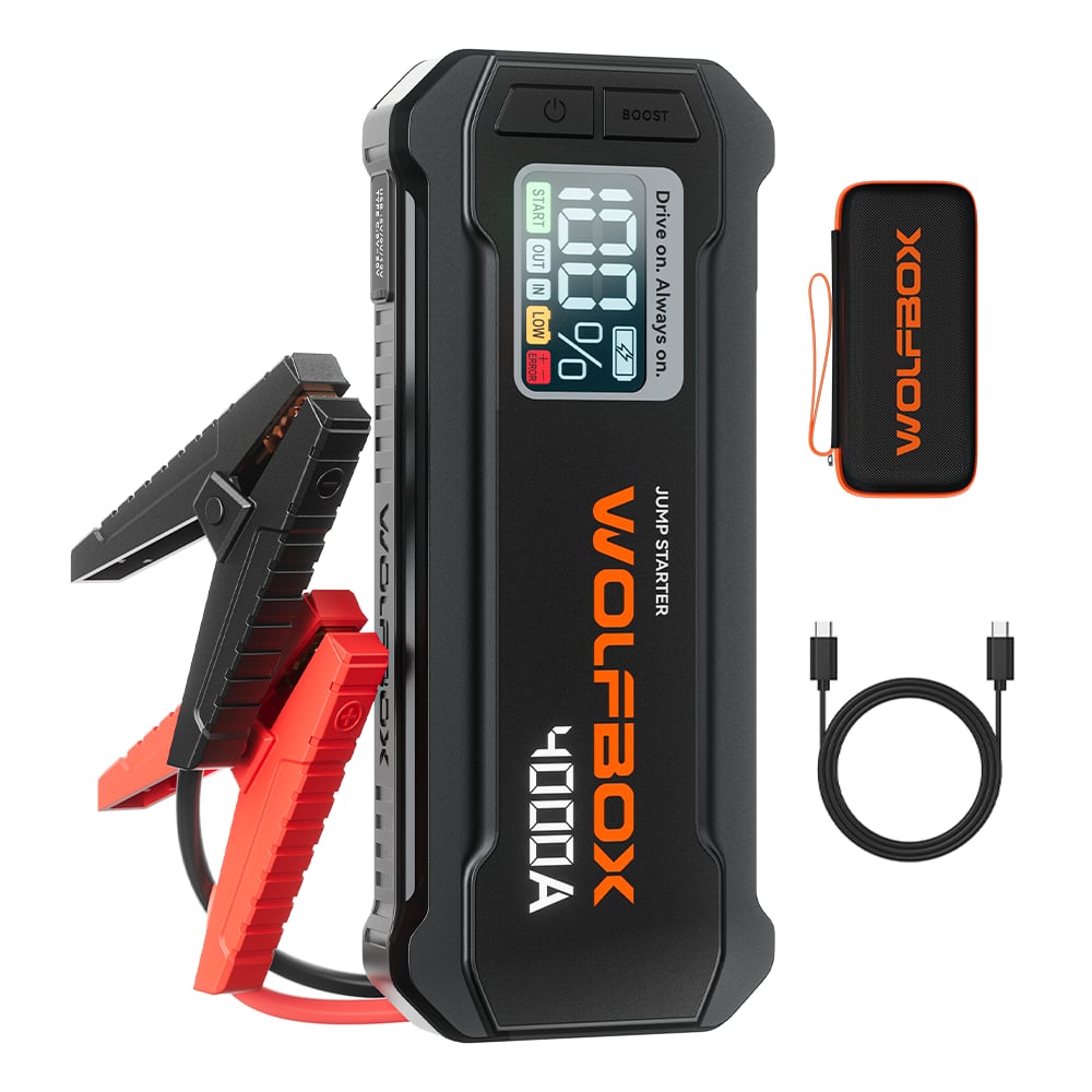 WOLFBOX - 4000A Car Battery Jump Starter, Portable Battery Booster, Fast Charger, Jump Box for 10L Gasoline and Diesel Engines