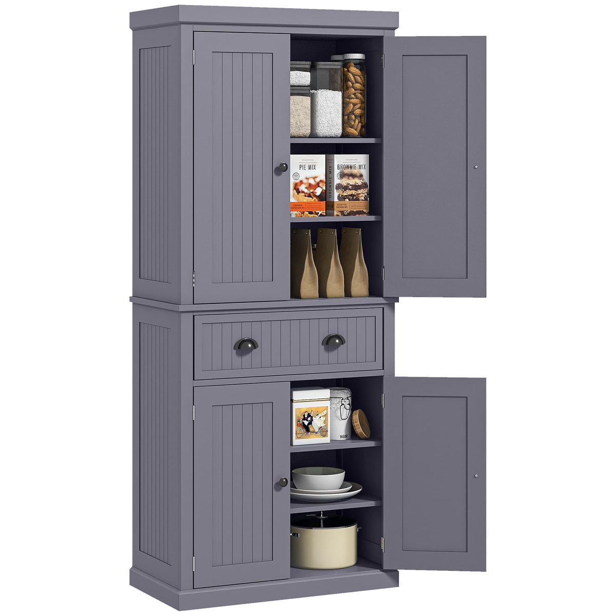 Homcom - 72" Traditional Kitchen Pantry Cabinet, Freestanding Tall Storage with 4 Doors, Drawer, Shelves - Blue
