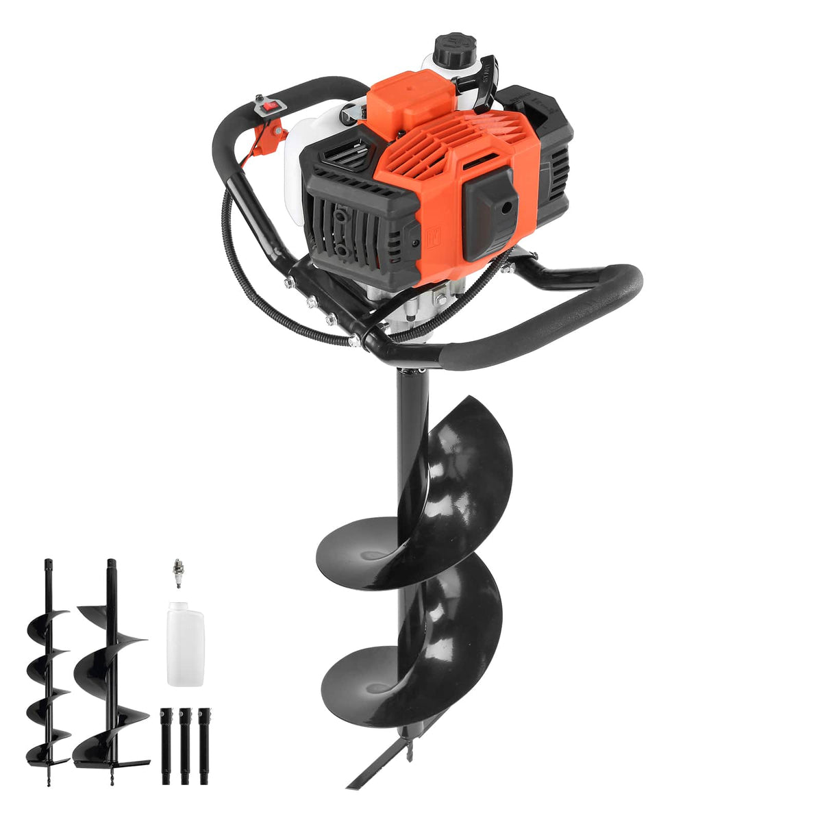 VEVOR - Gas Powered Post Hole Digger, 52cc Post Hole Auger with 6" & 10" Bits, 3 Extension Rods, 1450W Heavy-Duty Earth Auger - Orange + Black