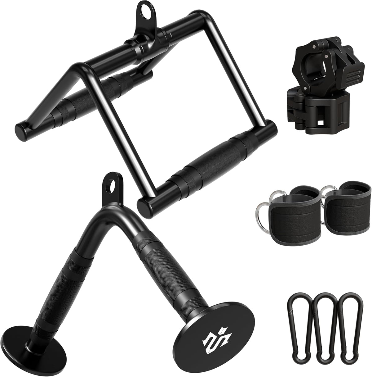 Syedee - Cable Attachments for Gym, Heavy-Duty Cable Machine Attachment Set with LAT Pulldown, V Bar, Double D Handle, Ankle Stra - Black