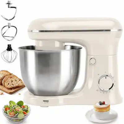 Topteng - 5.5Qt Stand Mixer with 10 Speeds - Pure Copper Motor, Tilt-Head, Includes Dough Hook, Beater & Whisk