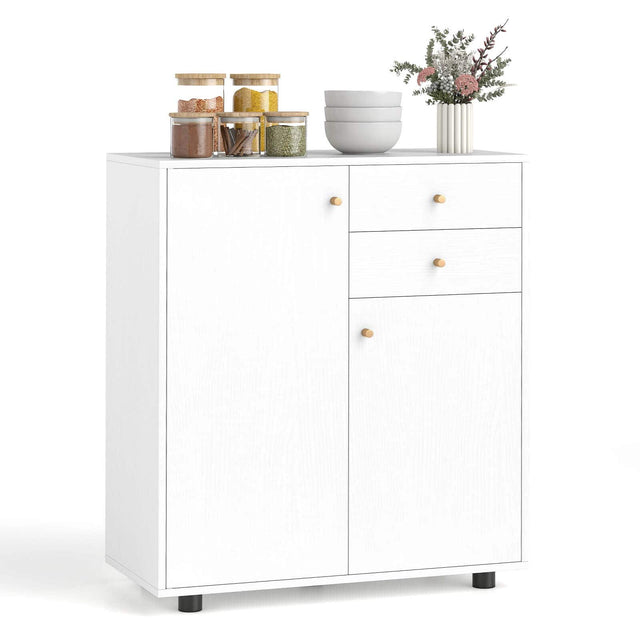 Front. Costway - Costway Kitchen Sideboard Buffet Cabinet with 2 Drawers, 2 Doors and 3 Adjustable Shelves - White.