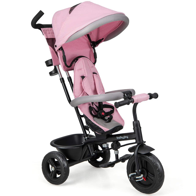 Front. Costway - Costway 4-in-1 Multifunctional Tricycle Kids Trike with Removable Canopy & Push Handle - Pink.