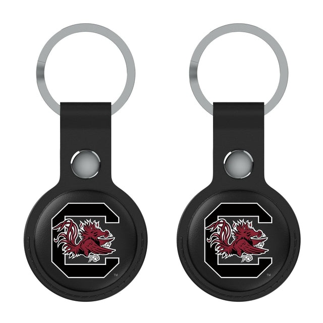 Front. Keyscaper - South Carolina Gamecocks Black Leatherette AirTag Holder 2-Pack - No Size - Black.