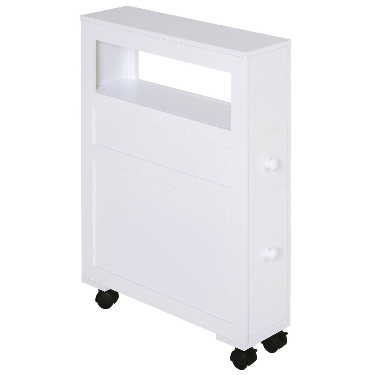 Homcom - Rolling Narrow Bathroom Side Storage Cabinet, Wood Construction - White