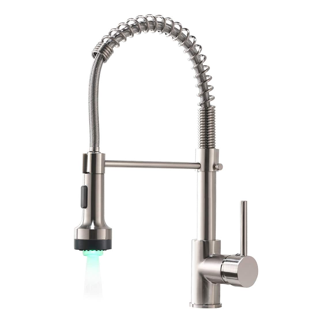 Boyel Living - Gooseneck Pull Down Sprayer Kitchen Faucet with LED Light and Water Supply Lines - Brushed Nickel