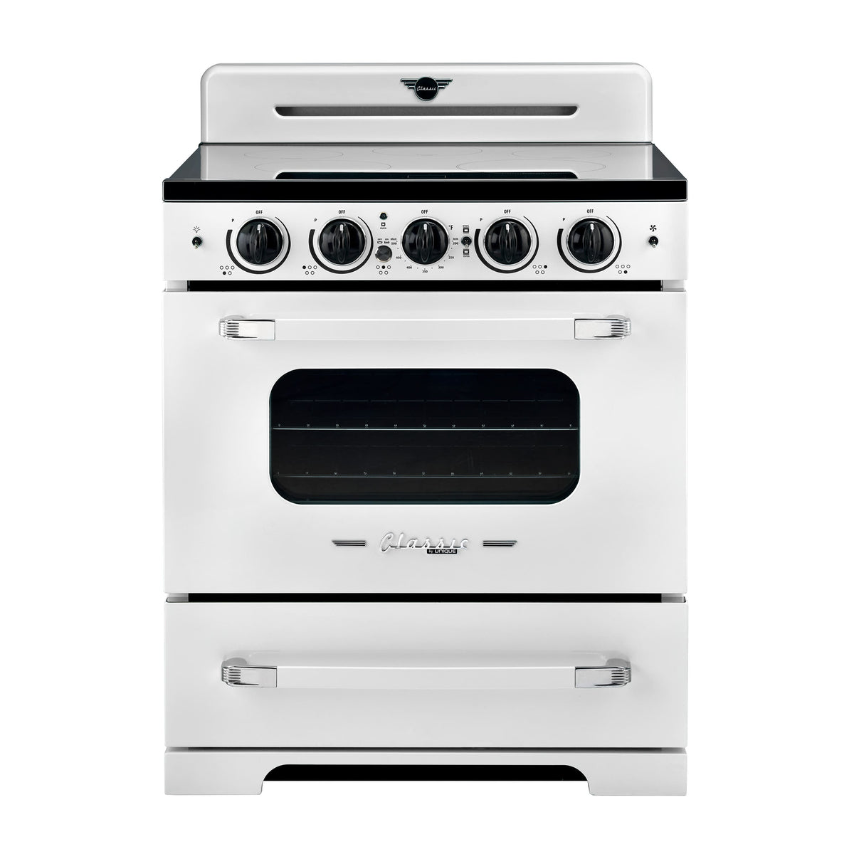 Unique Appliances - 30 in. Wide 5 Elements Classic Retro 3.9 Cu. Ft. Freestanding Induction Range with Air Fry - Marshmallow White