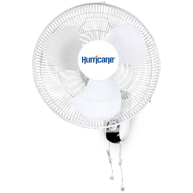 Front. Hurricane - Hurricane Classic 16 Inch 90 Degree Oscillating 3 Speed Wall Mounted Fan, White - Classic.