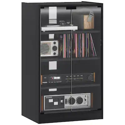 Homcom - Media Cabinet, 4-Tier Stereo Cabinet, Record Player Stand with Vinyl Record Storage, Adjustable Shelves