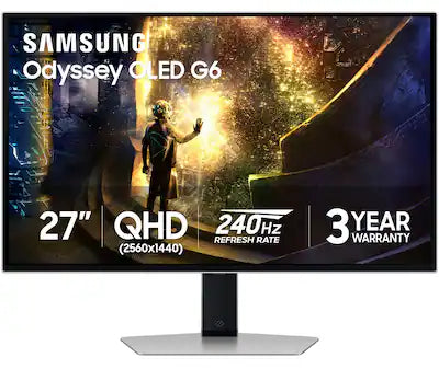 Samsung - 27" Odyssey OLED G6 (G61S) QHD 240Hz 0.03ms FreeSync Premium Pro and G-Sync Compatible Gaming Monitor with HDR