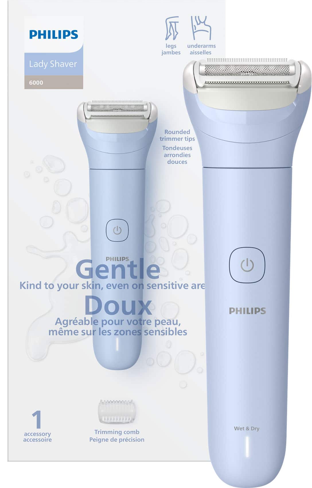 Philips - Lady Electric Shaver Series 6000 for women, Cordless, Wet & Dry with 1 Accessory - Light Blue