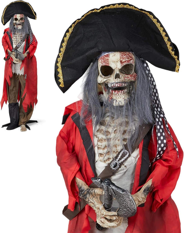 Front. Winado - 6.3FT Halloween Scary Pirate with Voice Control, Lights, Movable Arms Party Prop for In/Outdoor Patio Garden Decorations - Red & White.