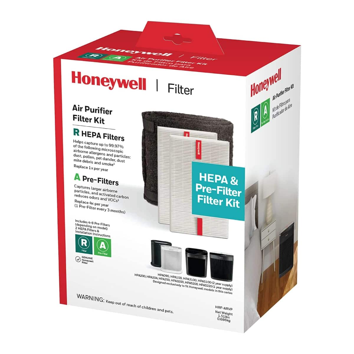 Honeywell - HEPA Air Purifier Filter Value Kit - A and R Filters - Black White