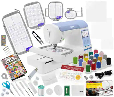 Brother - PE900 Embroidery Machine Ultimate Bundle - Includes 4 Hoops, 20 Premium Threads, Stabilizer Sheets & More
