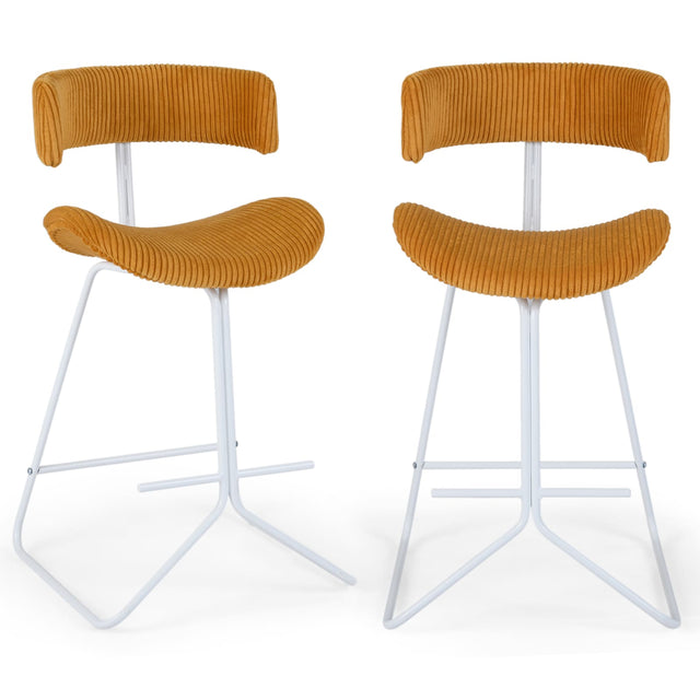 Front. Costway - Costway Counter Height Stools Set of 2 with Curved Back, Padded Seat, Metal Legs, Footrest - Orange + White.