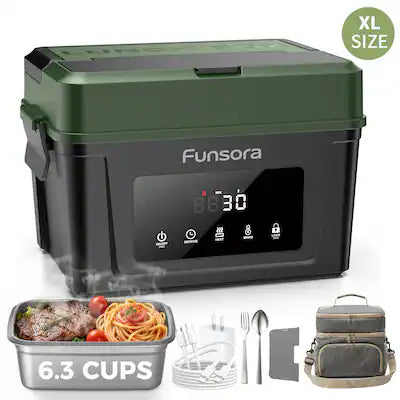 Teendow - Heated Lunch Box for Men, 6.3 Cups Electric Lunch Box, 60W Cordless Portable Food Warmer
