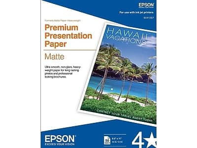 Epson - Premium Matte Presentation Paper, 8.5" x 11", 50 Sheets/Pack - Bright White