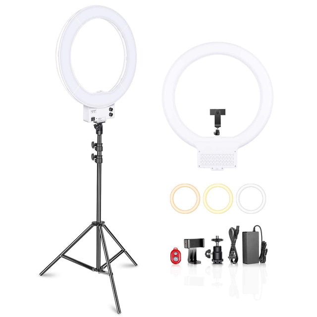 Front. Neewer - 18" 55W Ring Light Kit with Tripod - LED Ringlight with Cold Shoe & Phone Holder for Video.