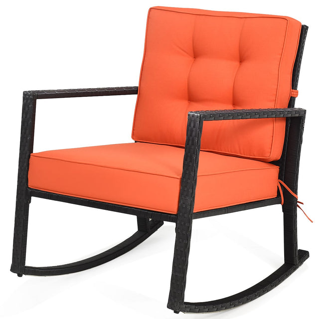Front. Costway - Costway Patio Rattan Rocker Chair Outdoor Glider Wicker Rocking Chair Cushion Lawn Deck - Orange.