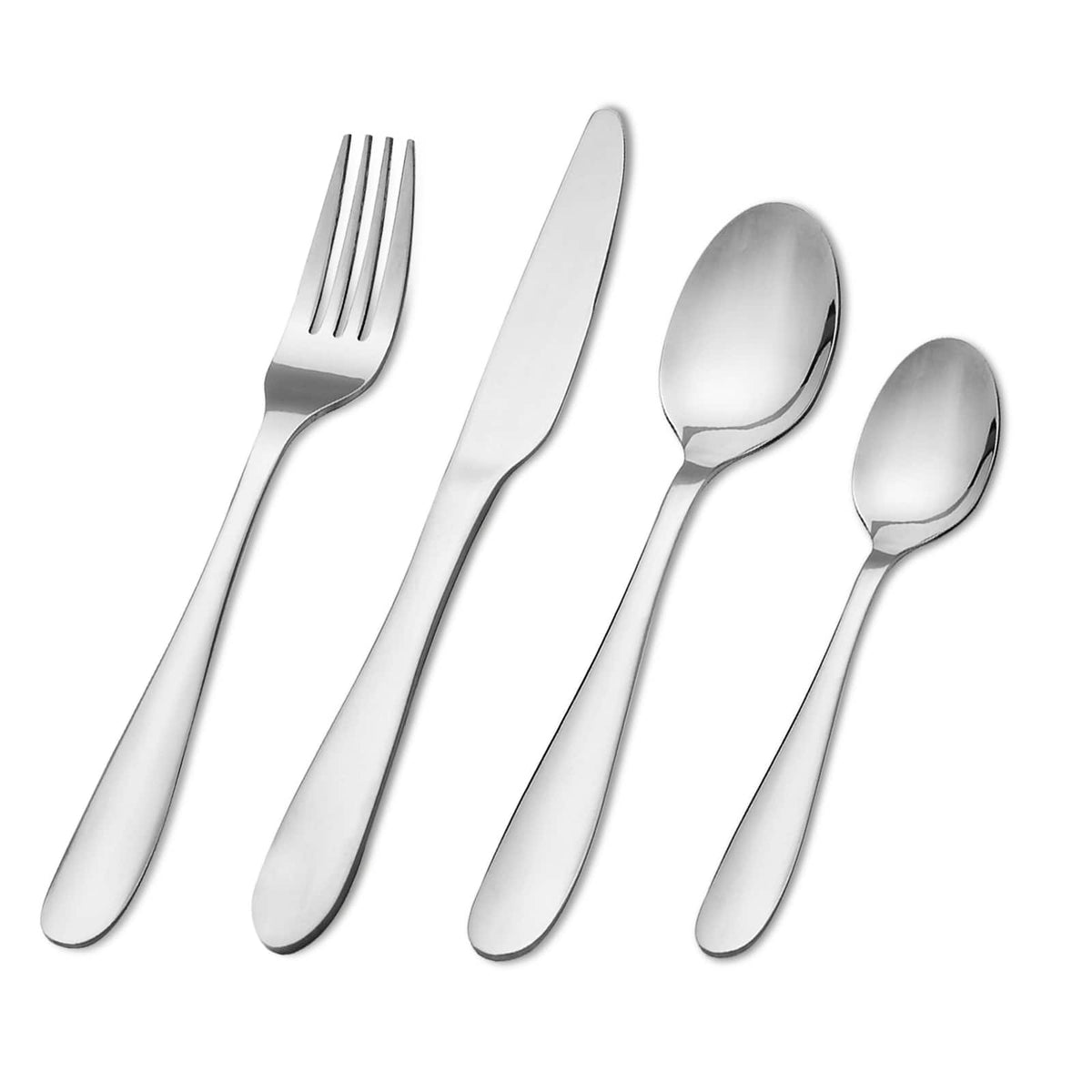 KOOMADE - 24pcs Set Stainless Steel Textured Mirror Finish Service 6 Dishwasher Safe Includes Salad Fork Knife Spoon - Silver