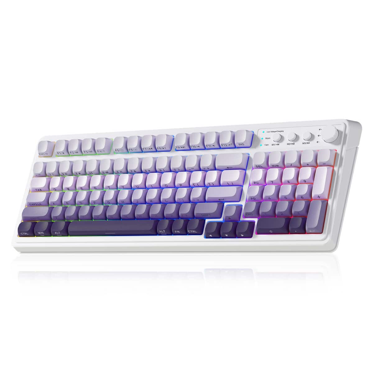 AULA - S99 99-Key Wireless Membrane Gaming Keyboard, RGB, Tri-Mode, Knob, Compact 96%, 2000mAh, Numpad, Programmable, Bluetooth - Gradient Purple