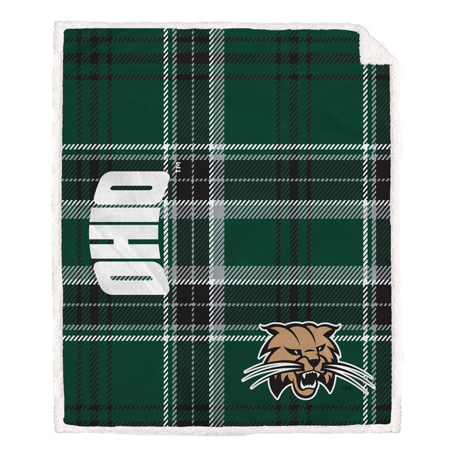 Front. Pegasus - Ohio Bobcats 50" x 60" Playmaker Plaid Ultra Cozy Sherpa Throw - Multicolor.