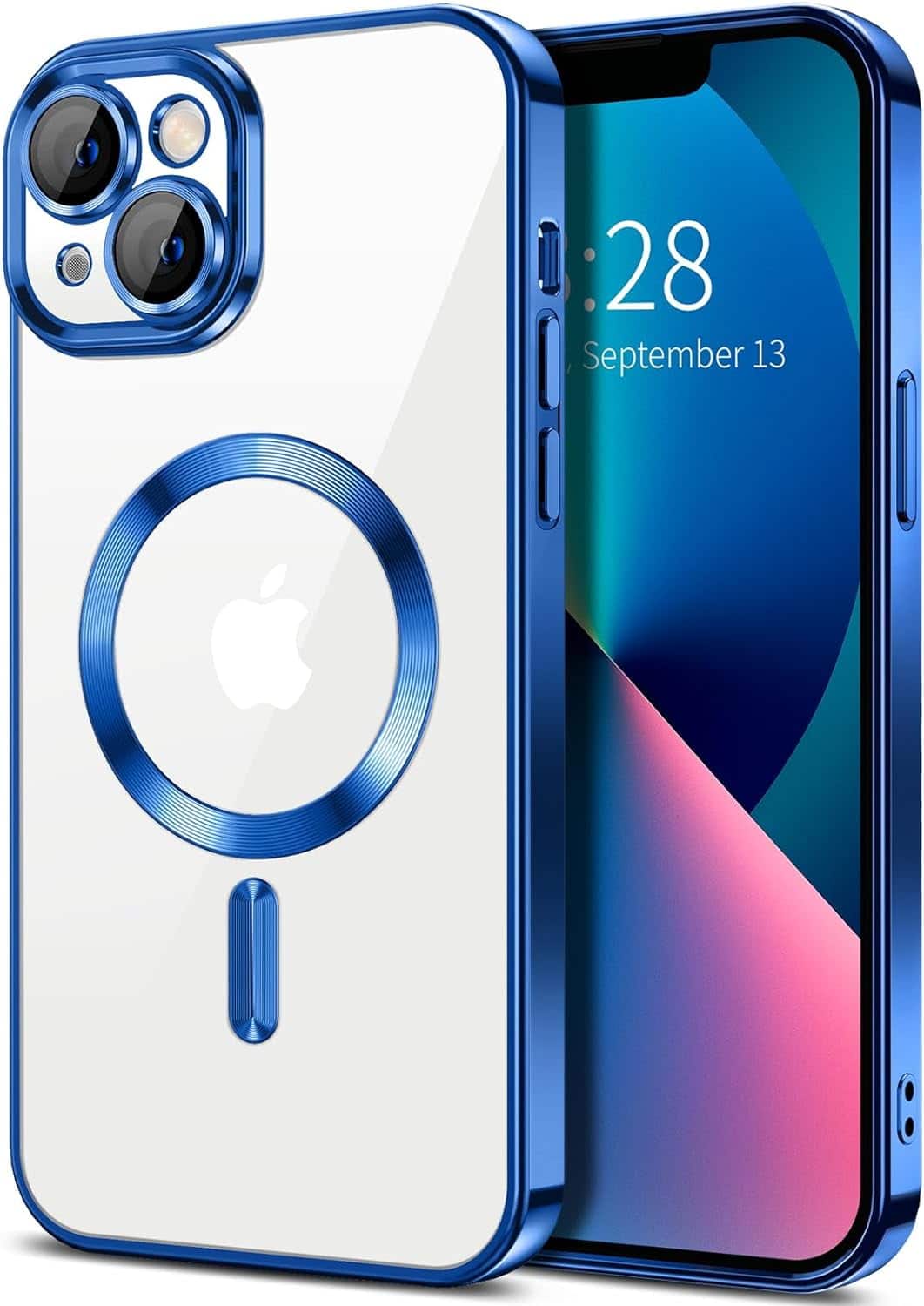 Entronix - [Magnetic] Case Compatible with iPhone 14 - [Clear Back] Luxury Glossy Cover - Blue