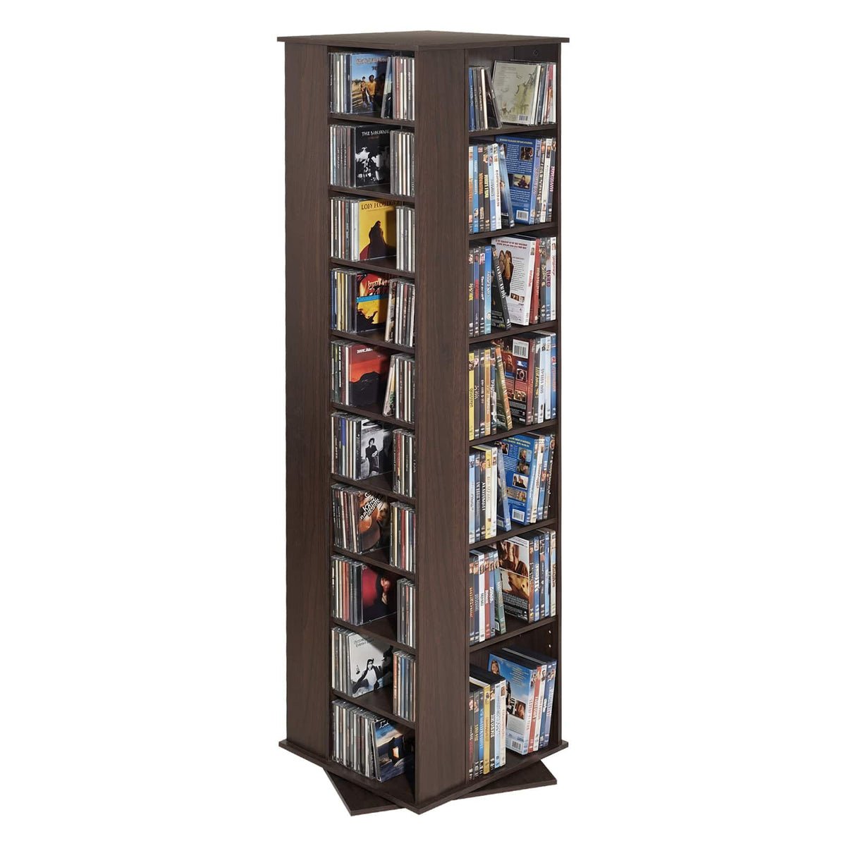 VEVOR - Media Storage Cabinet, CD Rack Tower, 34 Compartments Rotating Media Tower Rack for CDs, DVDs, Books and Game Discs - Dark brown
