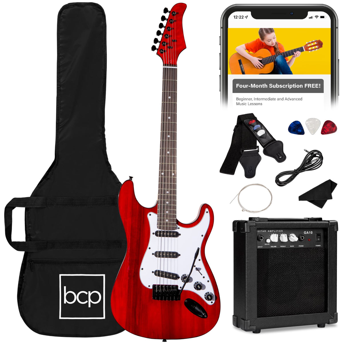 Best Choice Products - 39in Full Size Beginner Electric Guitar Kit with Case, Strap, Amp, Whammy Bar - Cherry Red
