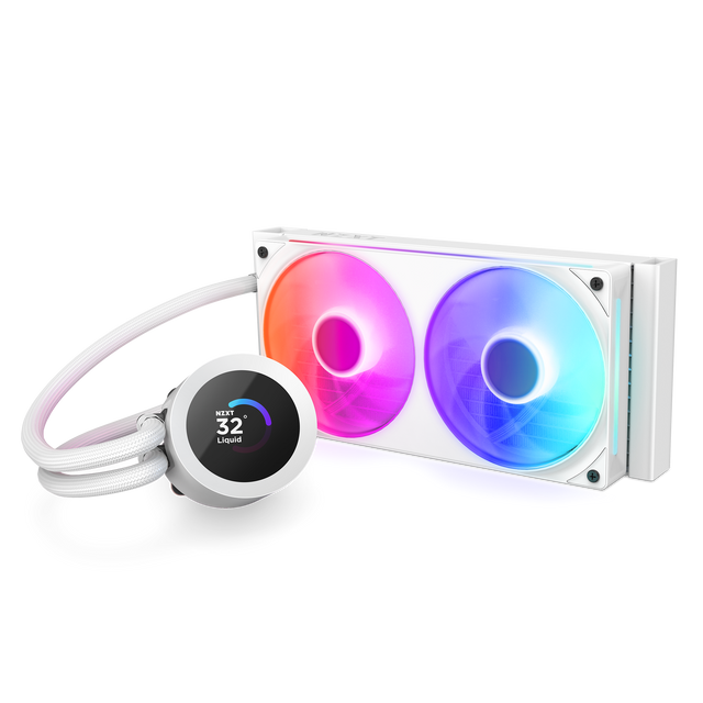 Next to a 32 Liquid, there is a white box with two fans on it.