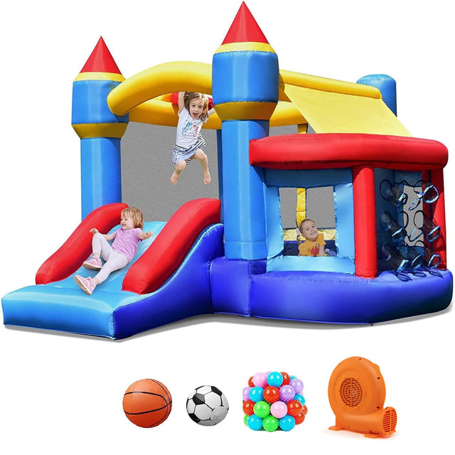 Front. Gymax - Gymax Inflatable Bounce House Castle Slide Bouncer Kids Basketball Hoop w/ 550W.