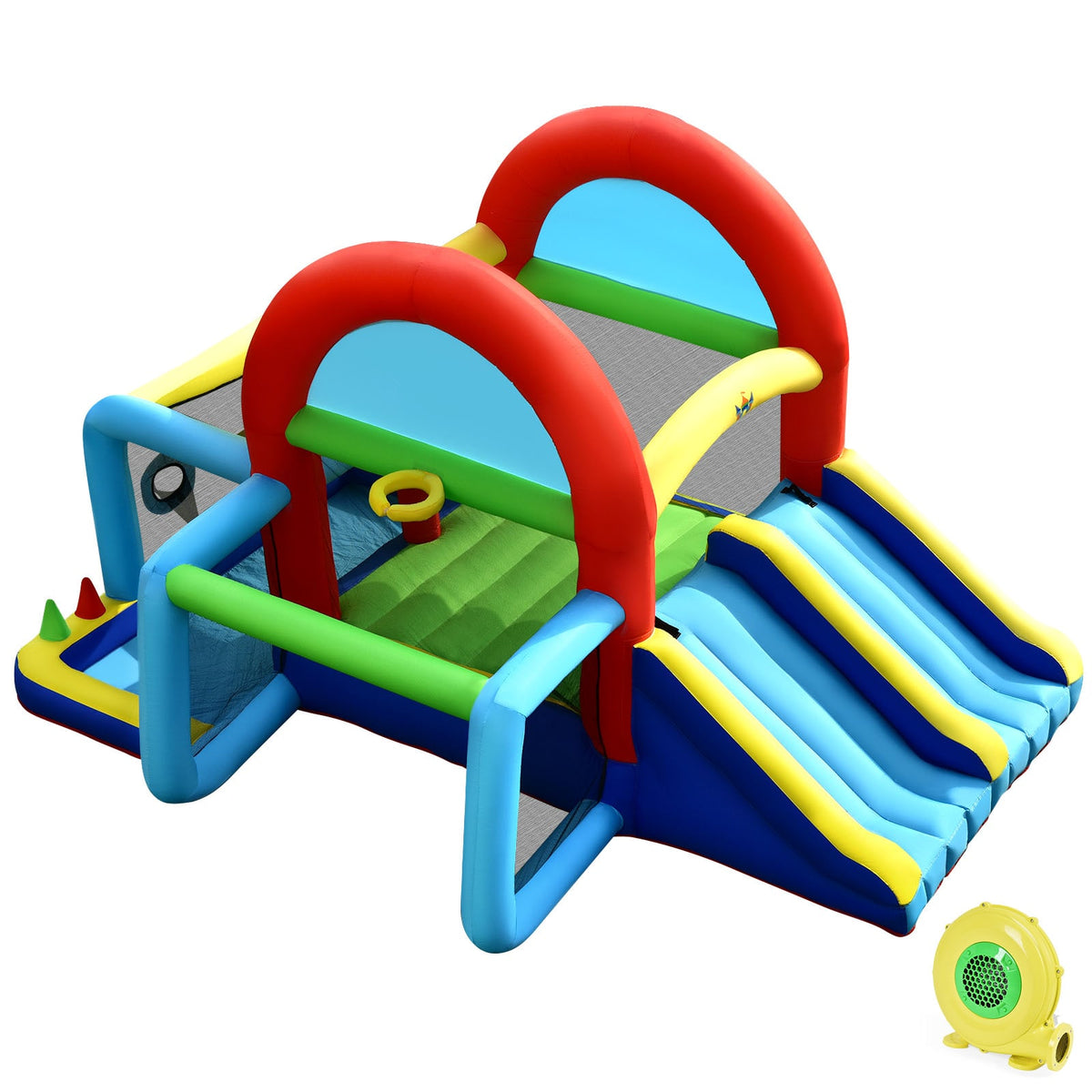 Costway - Inflatable Bounce House Kids Bouncy Jumping Castle w/ Dual Slides & 480W Blower - Multicolor