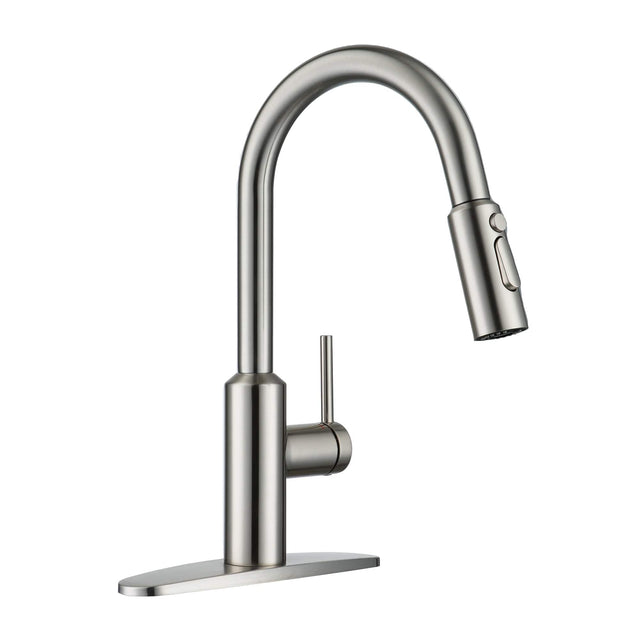 Front. Boyel Living - 3-Spray Patterns Single Handle Pull Down Sprayer Kitchen Faucet with Detachable Brush and Deckplate in Brushed Nickel - Brushed Nickel.