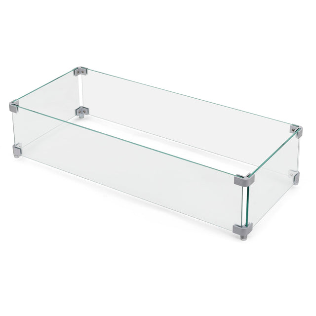 Front. Nuu Garden - Nuu Garden Rectangular Fire Pit Wind Guard, Tempered Glass with Polished Aluminum Brackets - Transparent.