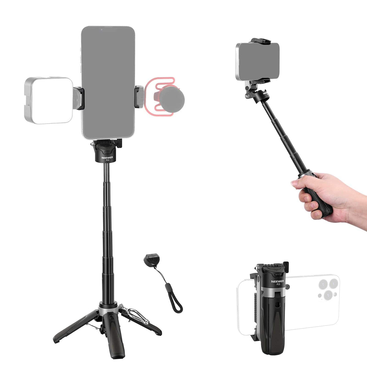 Neewer - Selfie Stick Tripod with Detachable Bluetooth Remote, Foldable & Lightweight for iPhone Vlogs