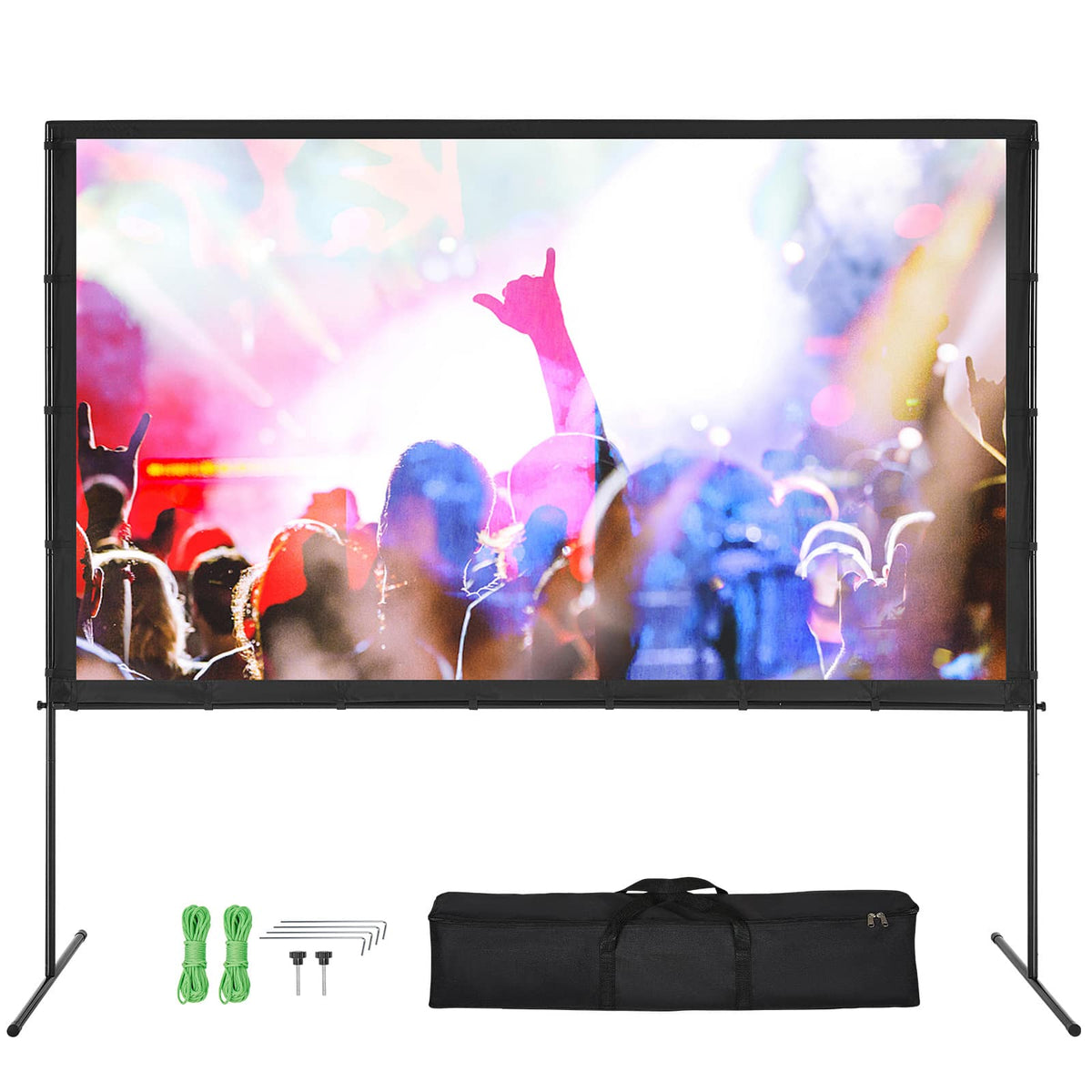 VEVOR - Projector Screen with Stand, 100 inch 16:9 4K 1080 HD Outdoor Movie Screen with Stand, Wrinkle-Free Projection Screen - Black