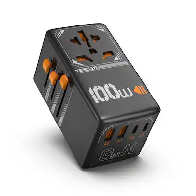 TESSAN - 100W GaN Universal Travel Adapter, Worldwide Plug Adaptor with 4 USB Ports (2 USB-C), International Outlet Extender