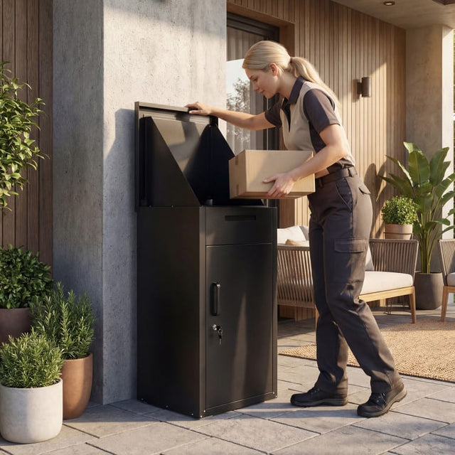 Front. Mondawe - Package Delivery Box with Anti-Theft Board and Lockable Door - Black.