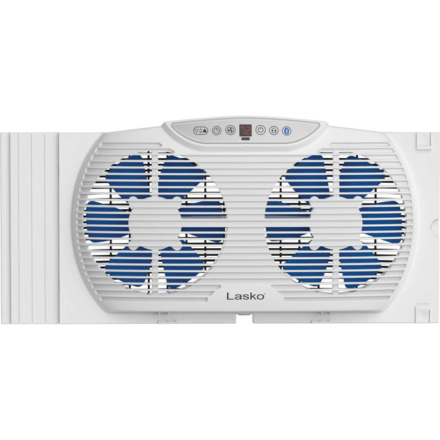 Front. Lasko - Electrically Reversible Twin Window Fan with Bluetooth - White.