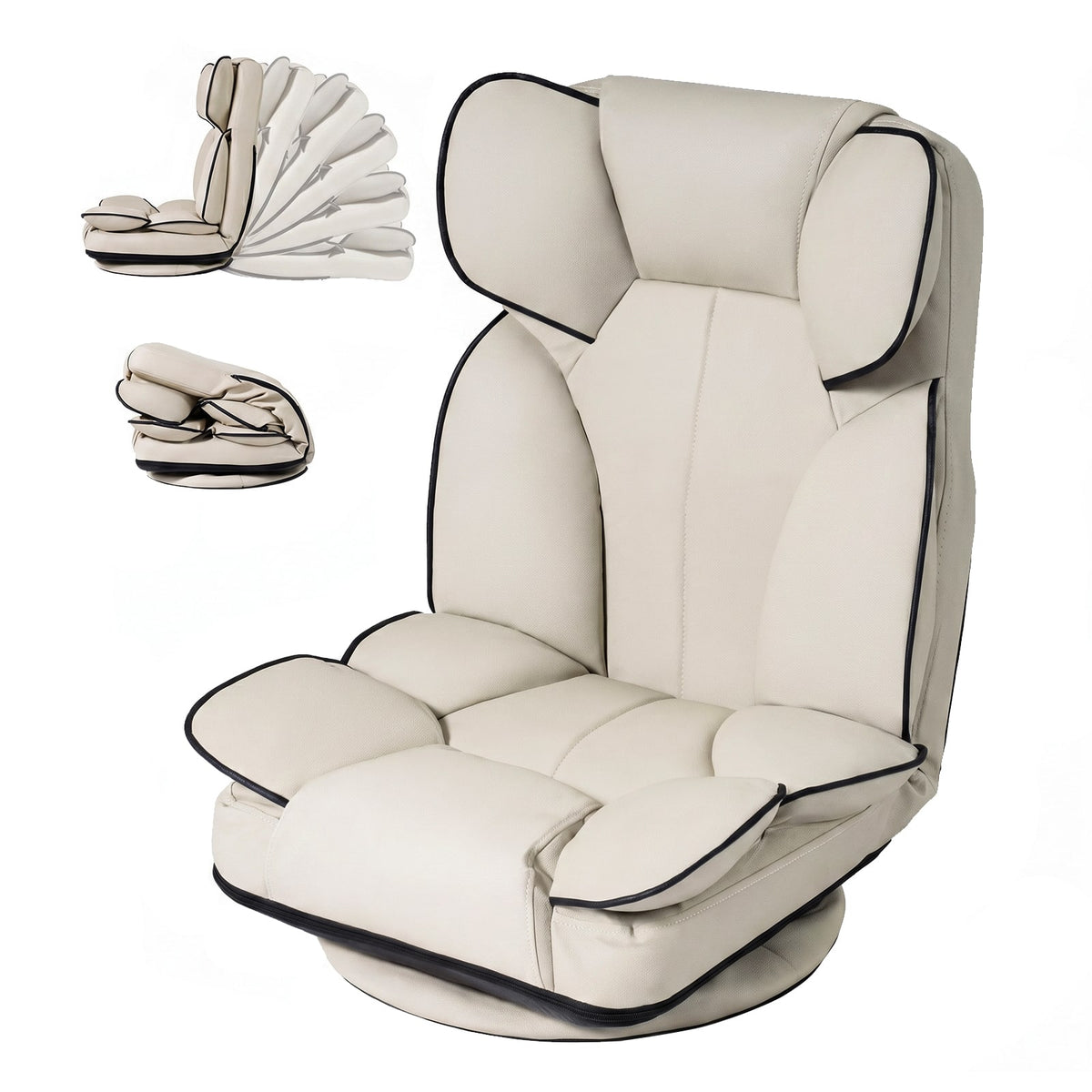 Costway - 360 Degree Swivel Floor Gaming Chair, Folding Lazy Adjustable Lounger Couch - Beige