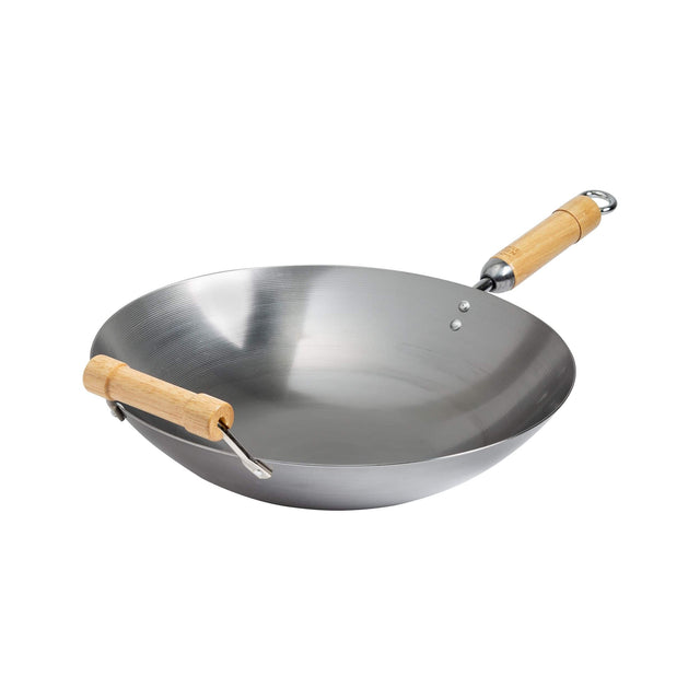 Front. Escali - Joyce Chen Classic Series 14-Inch Round Bottom Carbon Steel Wok with Birch Handles - Silver.