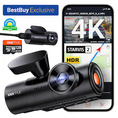 Vantrue - N4 PRO 4K HDR 3-Channel Dash Cam w/ 128GB Micro SD Card, Front-Cabin-Rear, Parking Mode, Night Vision, 5GHz Wi-Fi&GPS