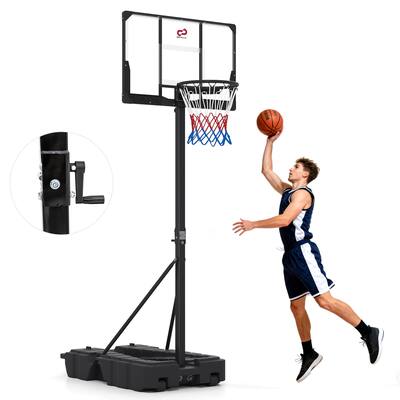 Costway - 10 FT Foldable Basketball Hoop with Fillable Base, Wheels & Shatterproof Backboard