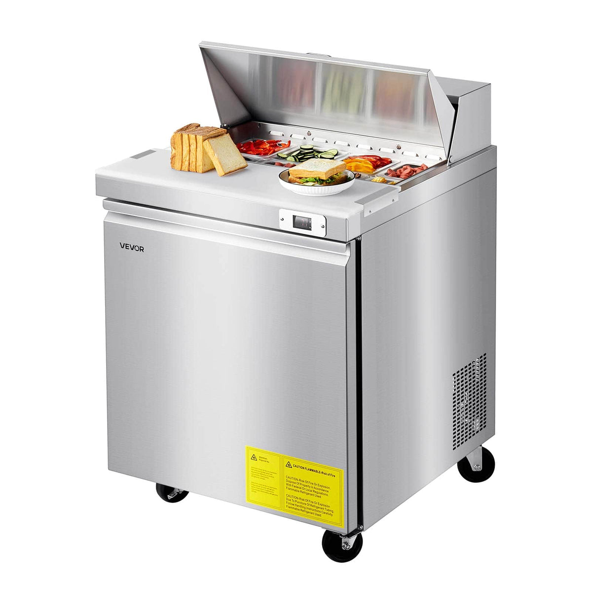 VEVOR -  28"W Commercial Refrigerator, 7.1 Cu. Ft Sandwich Prep Refrigerated Table, Mega Top Food Prep Fridge - Silver