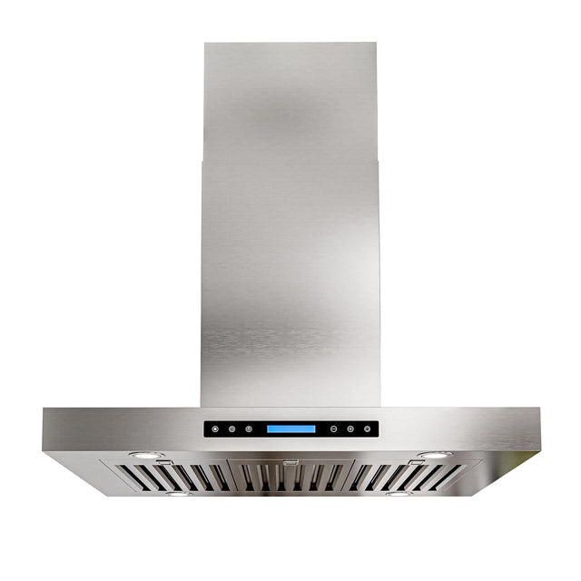 Front. Onefly - 36 Inches - Externally Vented - Island Mount Range Hood - Stainless steel.