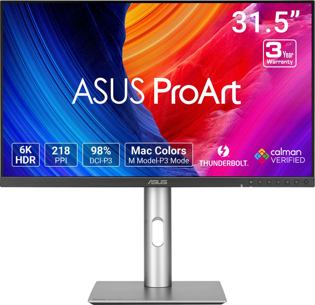 ASUS ProArt

31.5"

3 Year Warranty

6K HDR

218 PPI

98% DCI-P3

Mac Colors

M Model-P3 Mode

THUNDERBOLT

calman VERIFIED