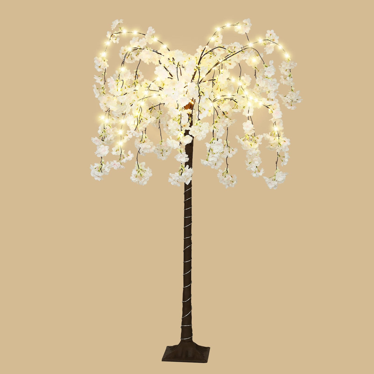 Oumilen - 4FT Lighted Weeping Cherry Blossom Tree, Plug-in Waterproof Artificial Flower Tree Lamp for Home Wedding Party Decor - White
