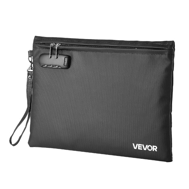 Front. VEVOR - Fireproof Document Bag, 1832 ℉ Heat Insulated Fireproof & Waterproof Bag with Lock, Portable File Storage Security - Black.