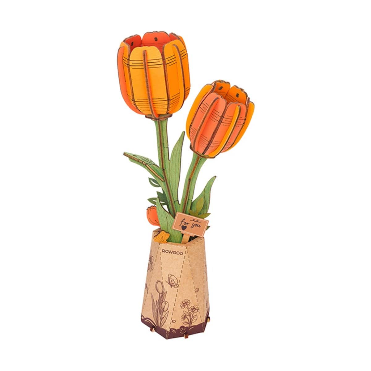 3D Puzzle - DIY 3D Wood Puzzle Orange Tulip 76pcs