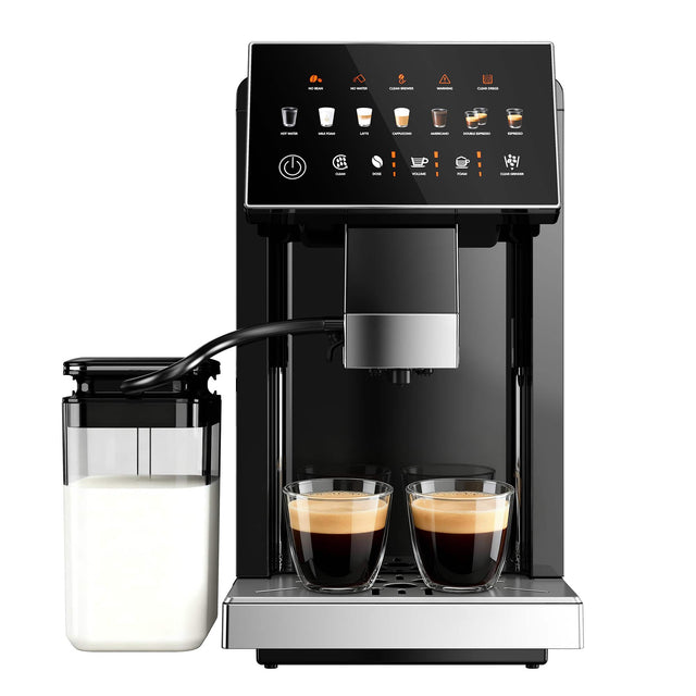 Front. SIMZLIFE - 20 Bar Fully Automatic Coffee and Espresso Machine, Milk Frother & Smart Touchscreen, Auto-clean, Dual Boiler Design - black.